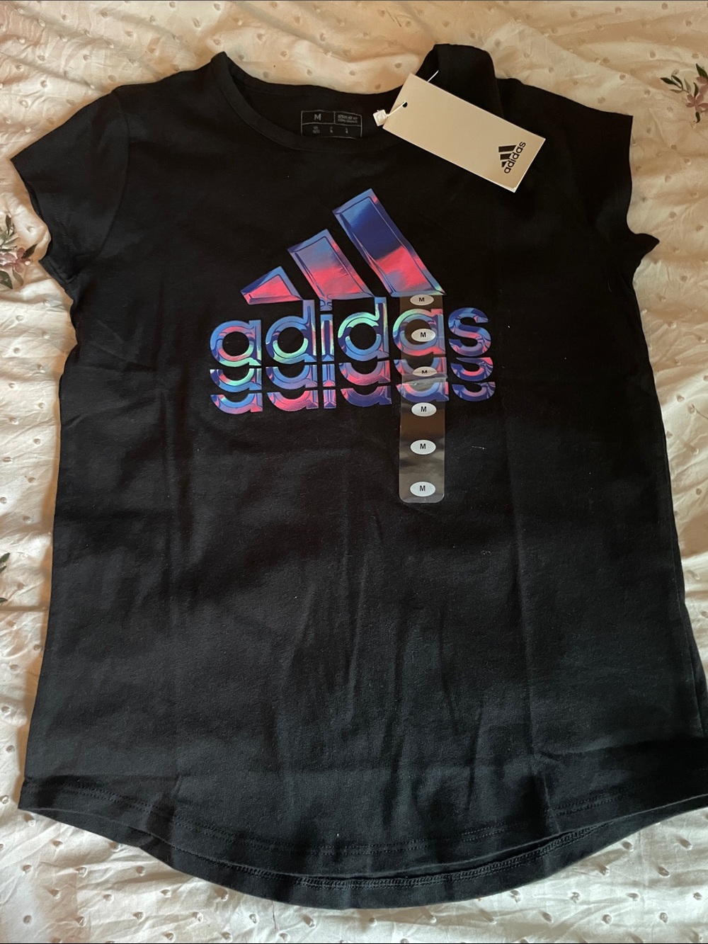 adidas Black Tee with Multicolor Reflective Logo